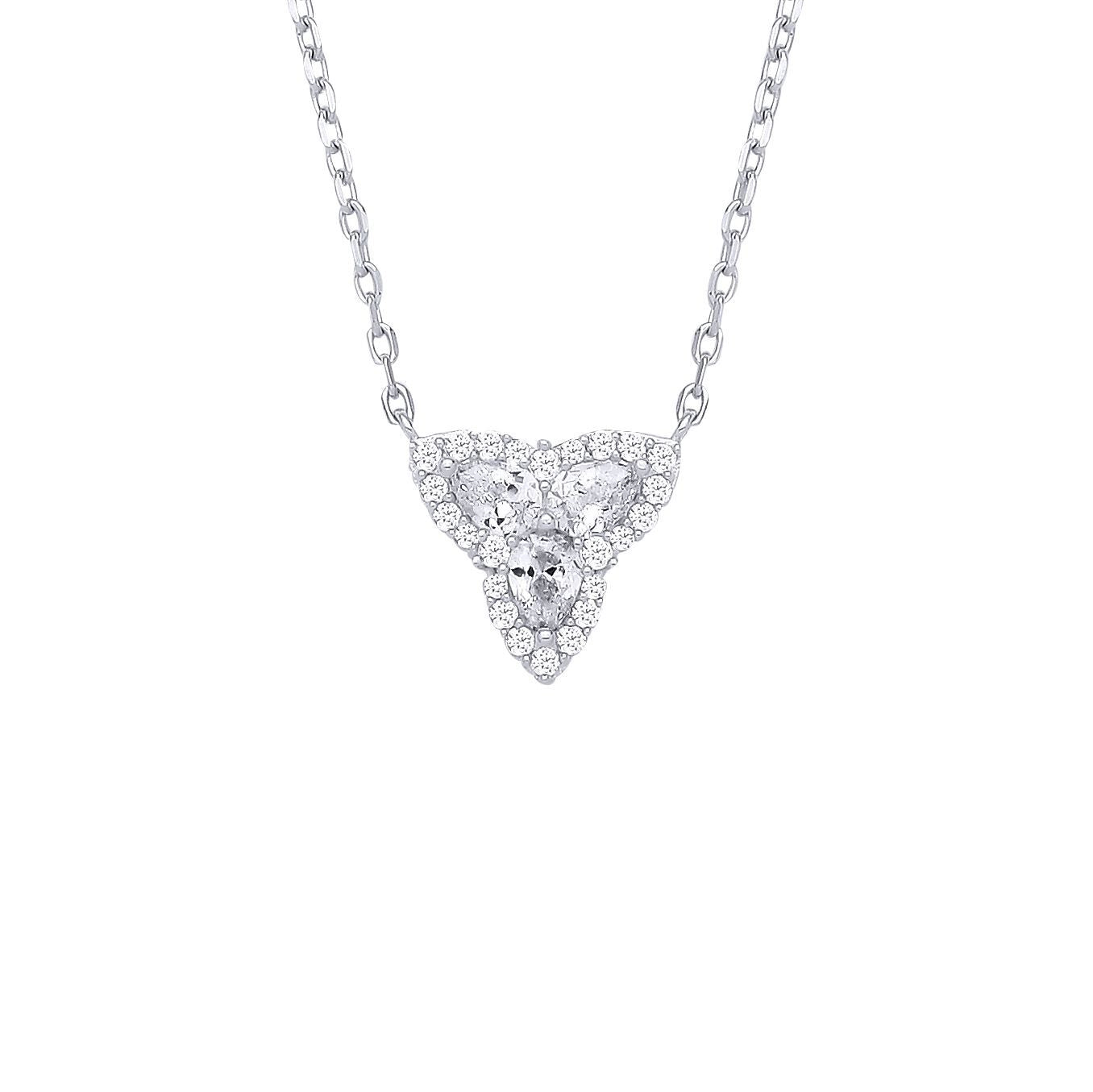 Silver  Pear CZ Celtic Trinity Knot Cluster Lavalier Necklace - GVK537