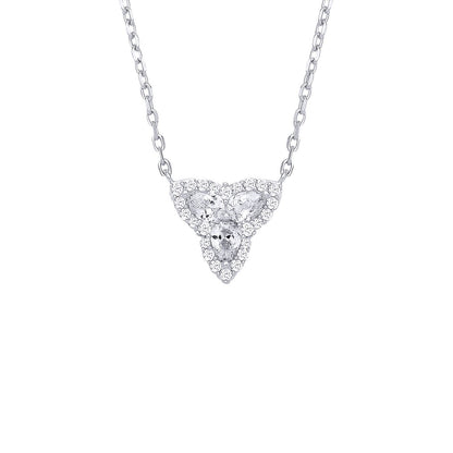 Silver  Pear CZ Celtic Trinity Knot Cluster Lavalier Necklace - GVK537