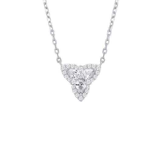 Silver  Pear CZ Celtic Trinity Knot Cluster Lavalier Necklace - GVK537