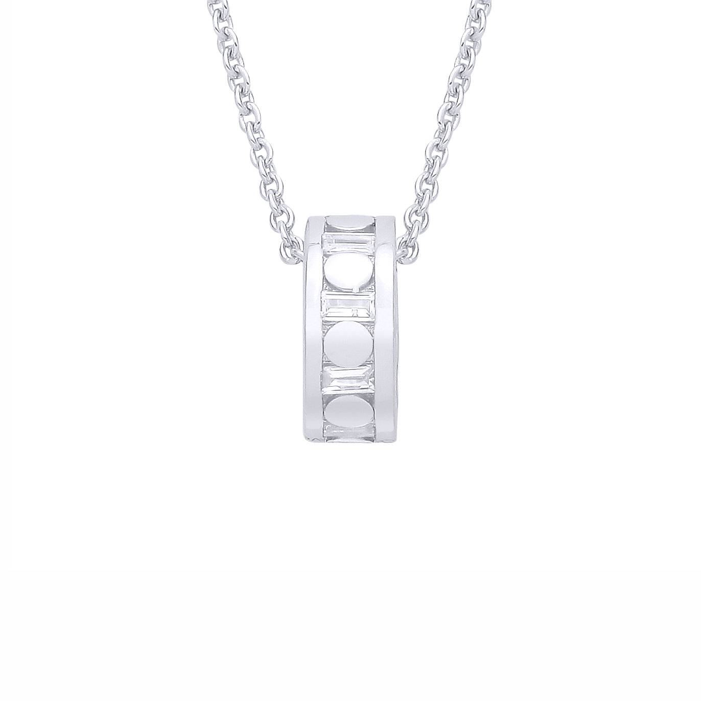 Sterling Silver  CZ Baguette Loop Pendant Necklace - GVK538