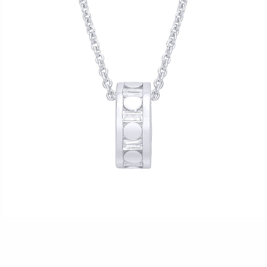 Sterling Silver  CZ Baguette Loop Pendant Necklace - GVK538