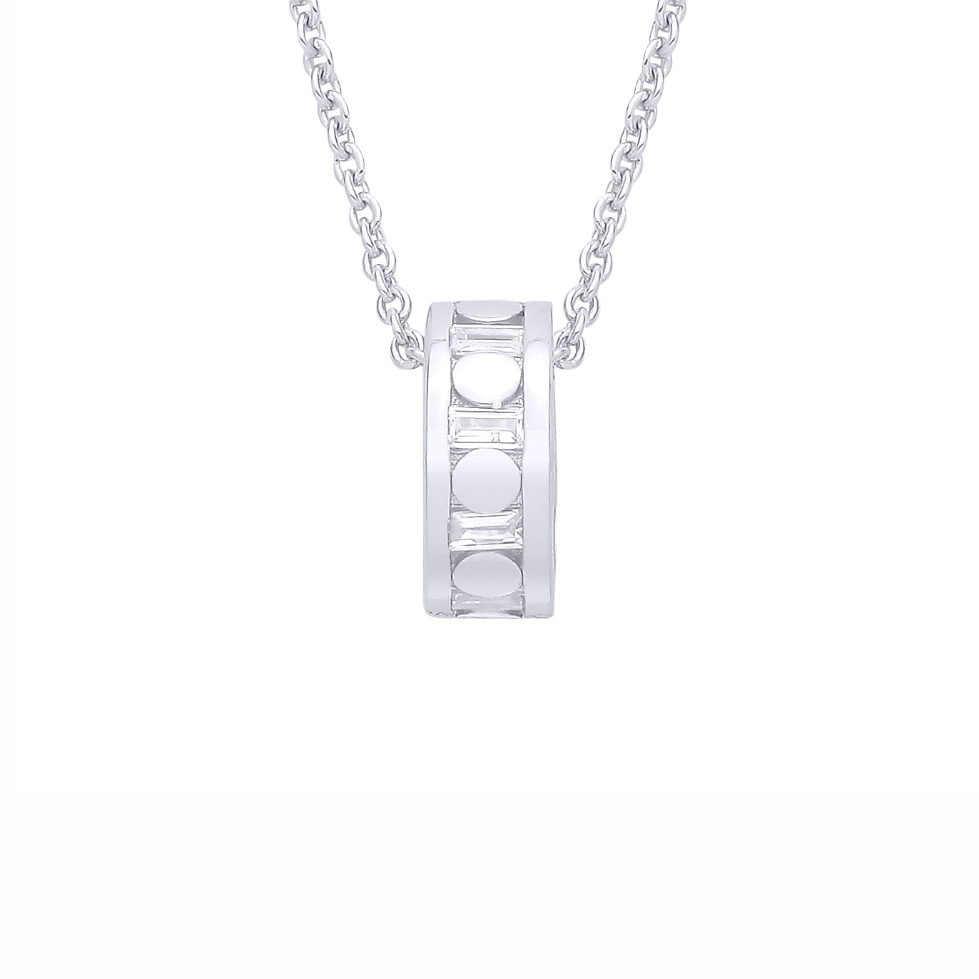 Silver  Baguette CZ Circular Cutouts Film Reel Eternity Necklace - GVK538