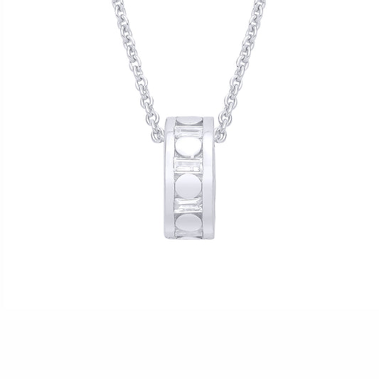 Sterling Silver  CZ Baguette Loop Pendant Necklace - GVK538