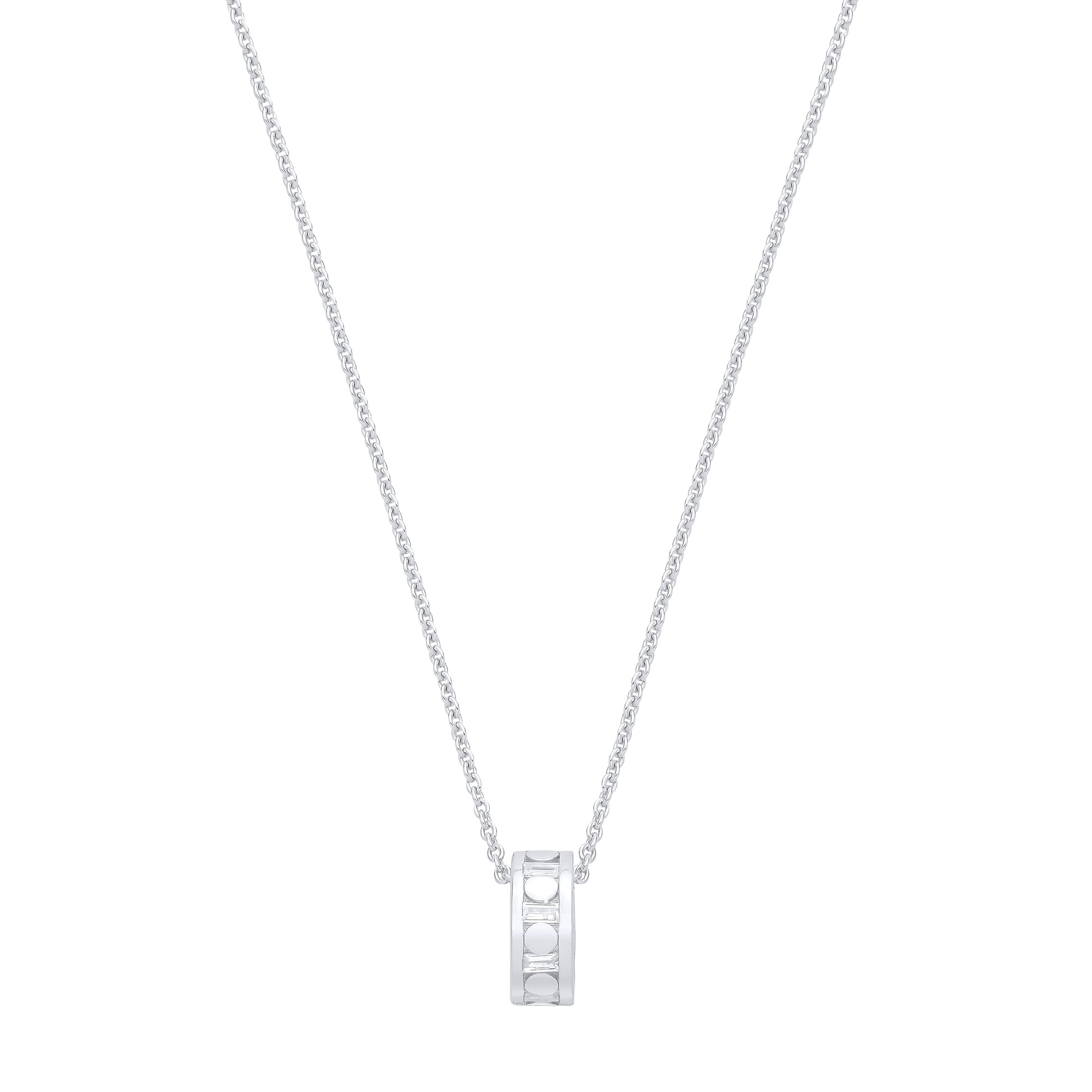 Sterling Silver  CZ Baguette Loop Pendant Necklace - GVK538