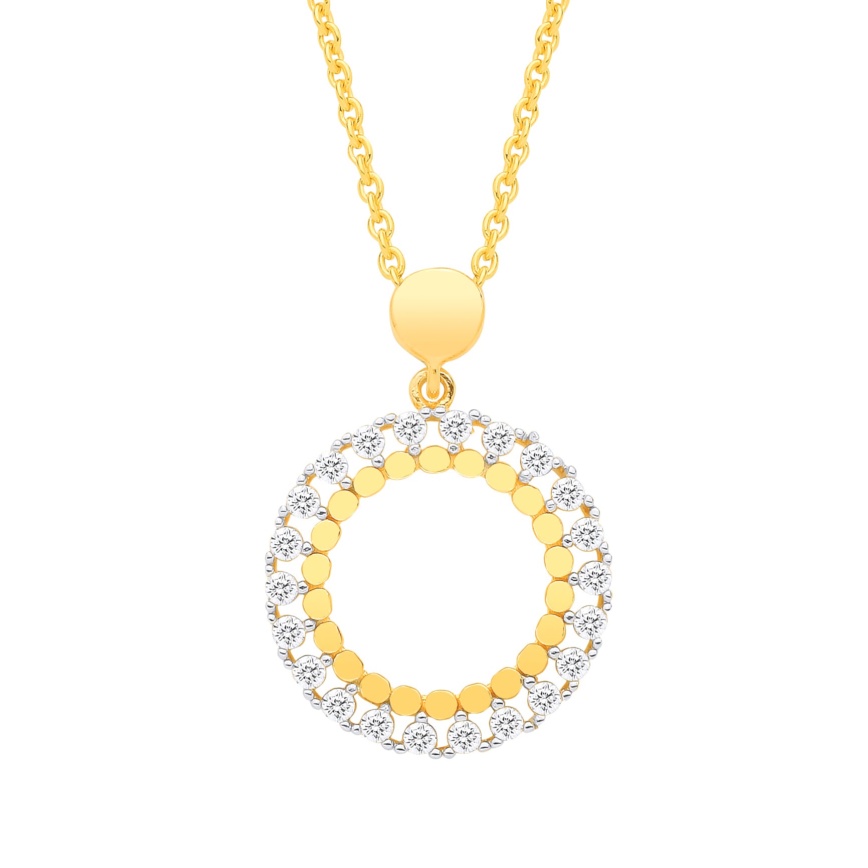 Gold-plated Sterling Silver  CZ Circle Pendant Necklace - GVK539