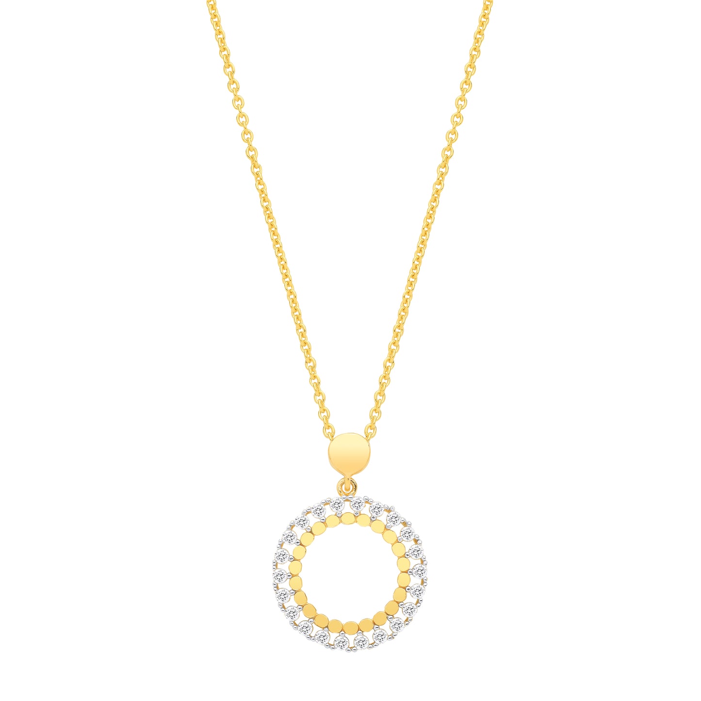 Gold-plated Sterling Silver  CZ Circle Pendant Necklace - GVK539