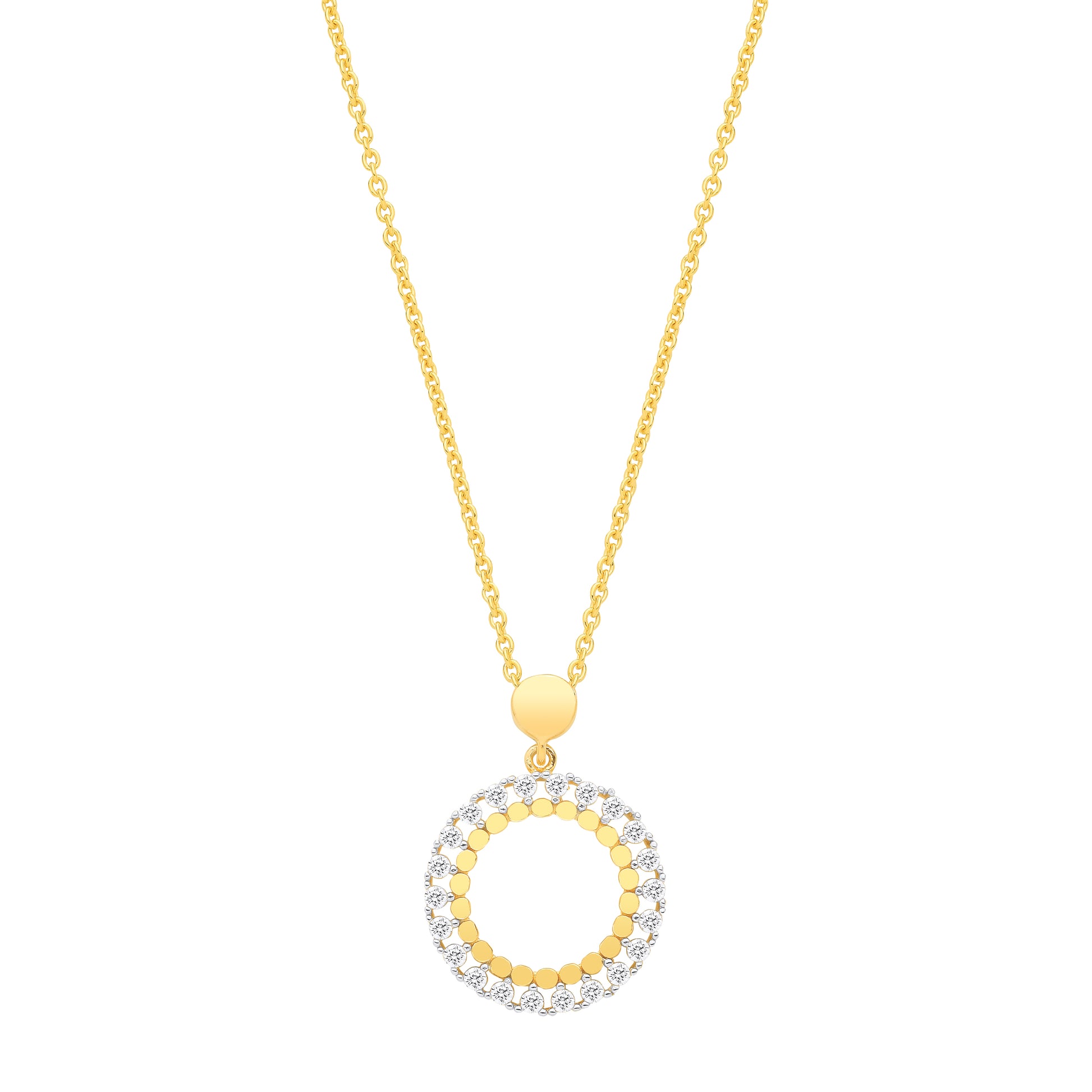 Gold-plated Sterling Silver  CZ Circle Pendant Necklace - GVK539