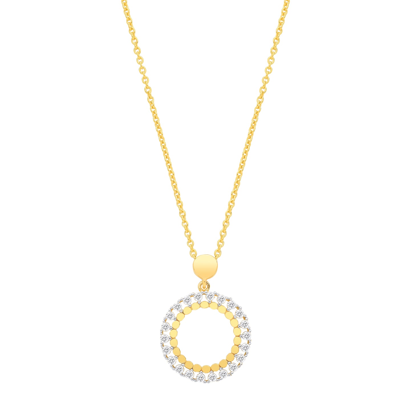Gold-plated Silver  CZ Double Halo Ring of Fire Statement Necklace - GVK539