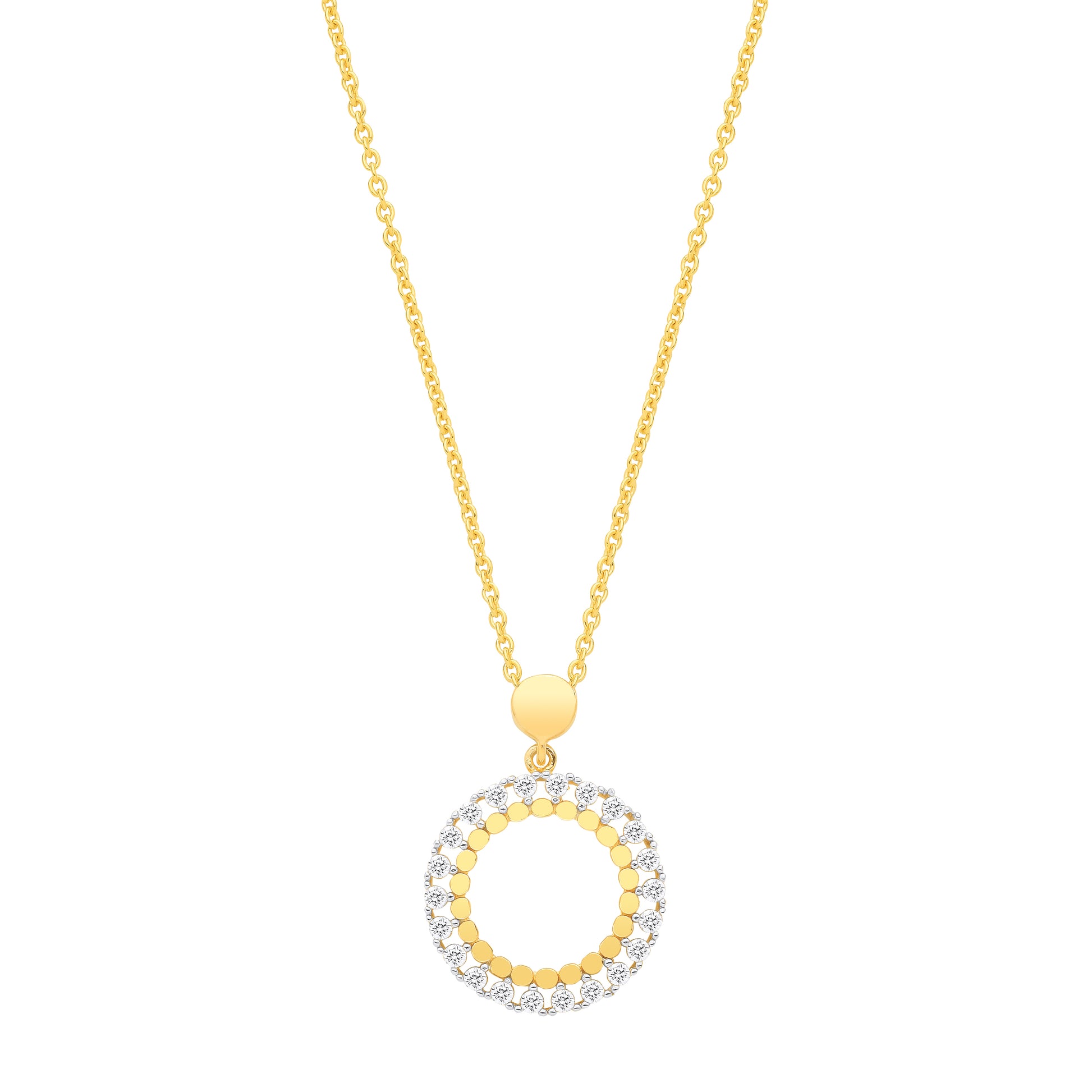 Gold-plated Silver  CZ Double Halo Ring of Fire Statement Necklace - GVK539