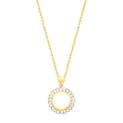 Gold-plated Silver  CZ Double Halo Ring of Fire Statement Necklace - GVK539