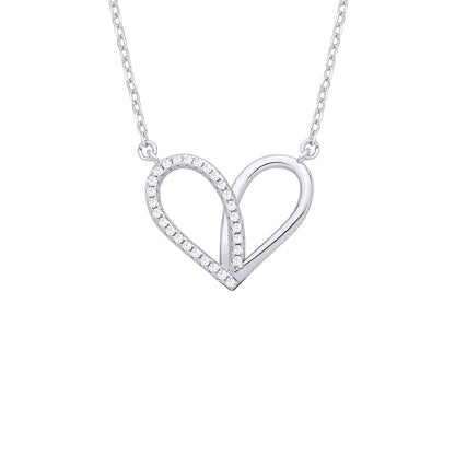 Sterling Silver  CZ Open Swirl Heart Pendant Necklace - GVK540