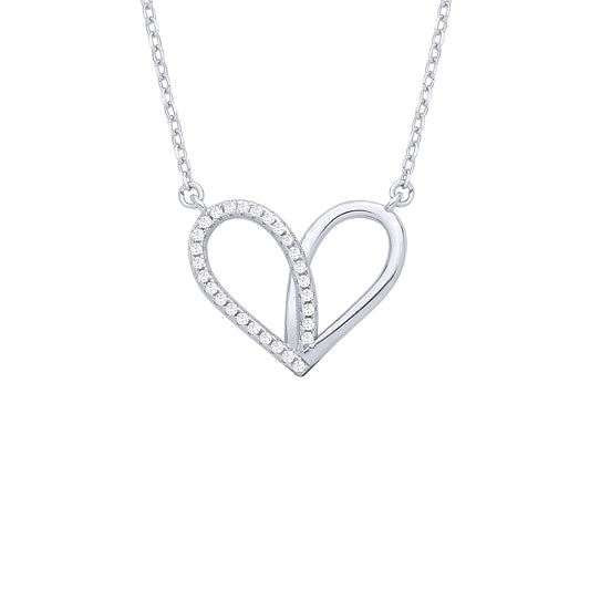 Sterling Silver  CZ Open Swirl Heart Pendant Necklace - GVK540