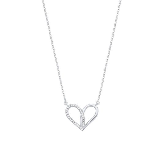 Sterling Silver  CZ Open Swirl Heart Pendant Necklace - GVK540