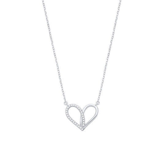 Sterling Silver  CZ Open Swirl Heart Pendant Necklace - GVK540
