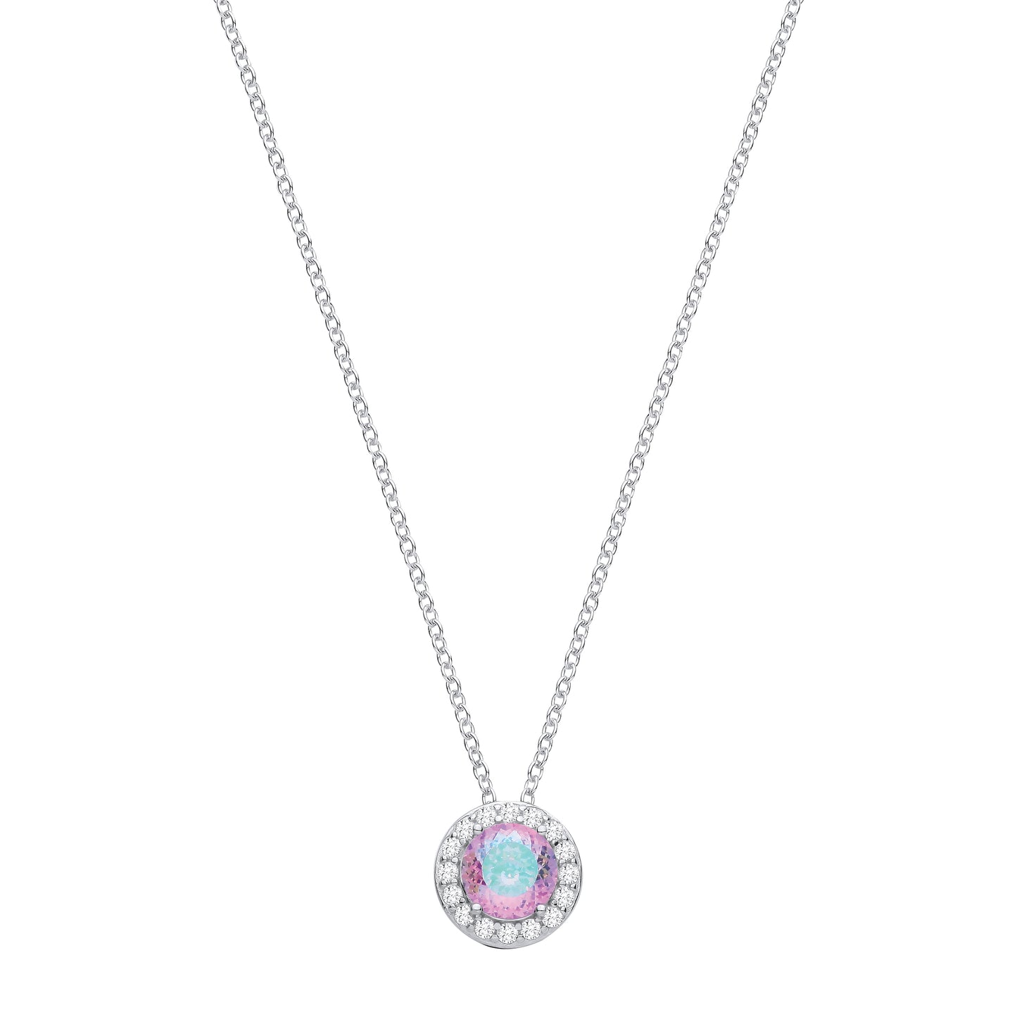 Silver  Lilac Green Birds Nest CZ Halo Solitaire Pendant Necklace - GVK541LAV