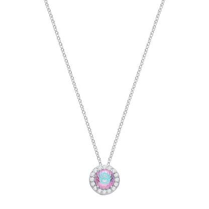 Silver  Lilac Green Birds Nest CZ Halo Solitaire Pendant Necklace - GVK541LAV