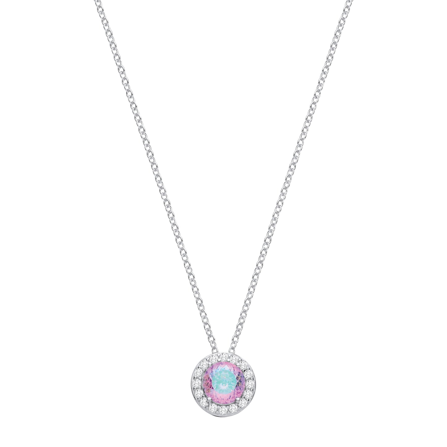 Silver  Lilac & Green Birds Nest CZ Circle Halo Solitaire Necklace - GVK541LAV