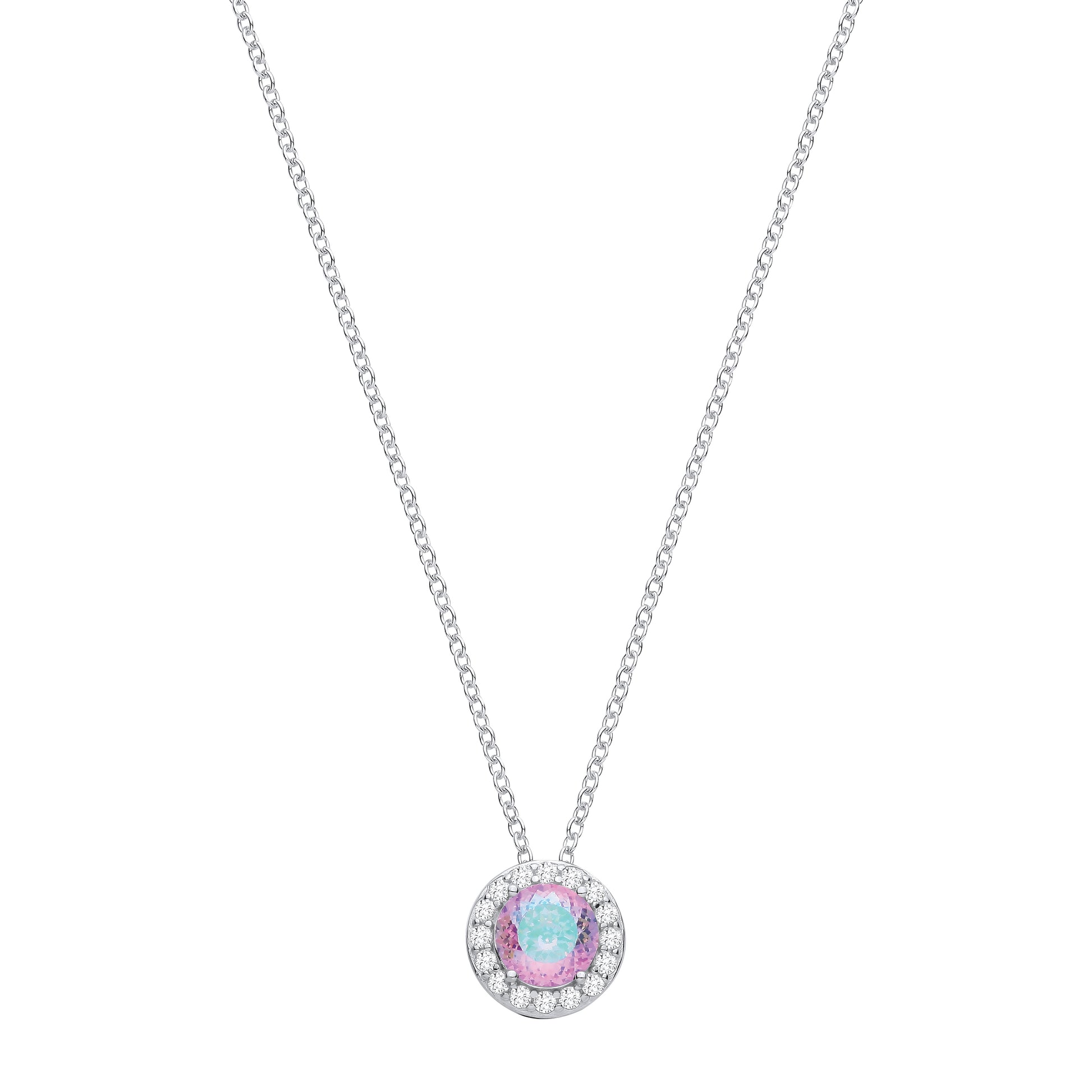 Silver  Lilac & Green Birds Nest CZ Circle Halo Solitaire Necklace - GVK541LAV