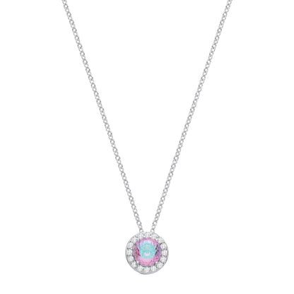 Silver  Lilac & Green Birds Nest CZ Circle Halo Solitaire Necklace - GVK541LAV