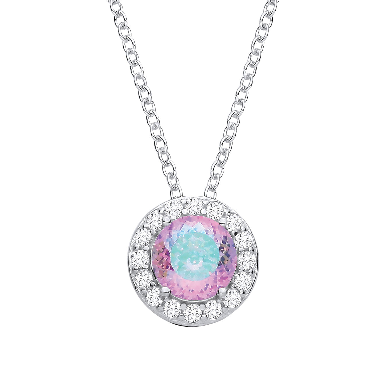 Silver  Lilac & Green Birds Nest CZ Circle Halo Solitaire Necklace - GVK541LAV