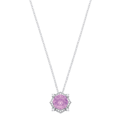 Silver  Lilac Octagon CZ Rose Solitaire Flower Pendant Necklace - GVK542PUR