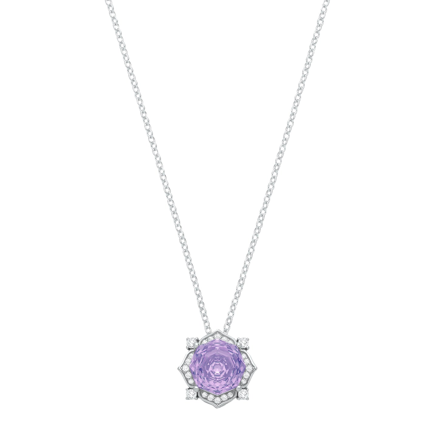 Silver  Purple Octagon CZ Flower Petal Kaleidoscopic Necklace - GVK542PUR