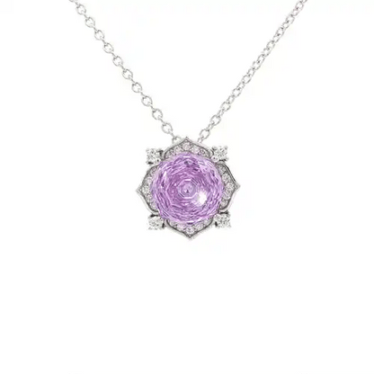 Silver  Purple Octagon CZ Flower Petal Kaleidoscopic Necklace - GVK542PUR