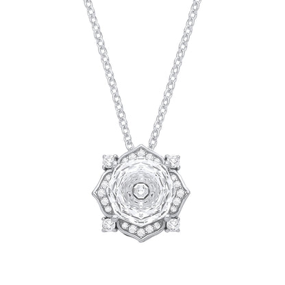 Silver  Octagon CZ Flower Petal Kaleidoscopic Solitaire Necklace - GVK542WH