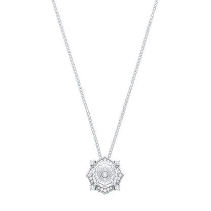 Silver  Octagon CZ Rose cut Solitaire Flower Pendant Necklace - GVK542WH