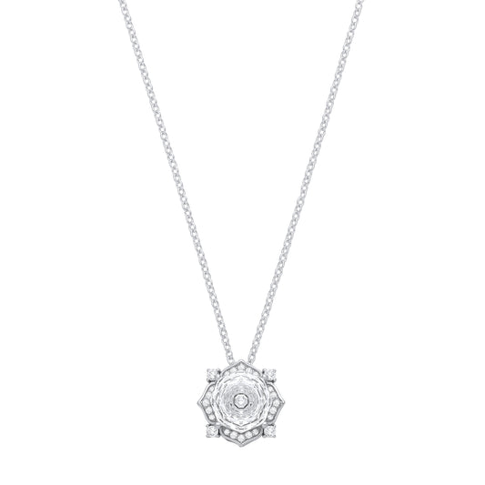Silver  Octagon CZ Rose cut Solitaire Flower Pendant Necklace - GVK542WH
