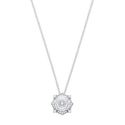 Silver  Octagon CZ Flower Petal Kaleidoscopic Solitaire Necklace - GVK542WH