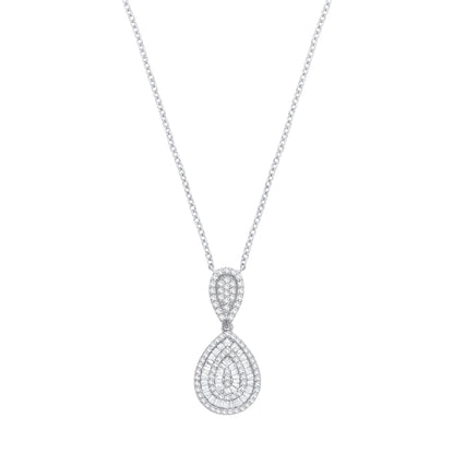 Sterling Silver  CZ Double Tear Drop Pendant Necklace - GVK543