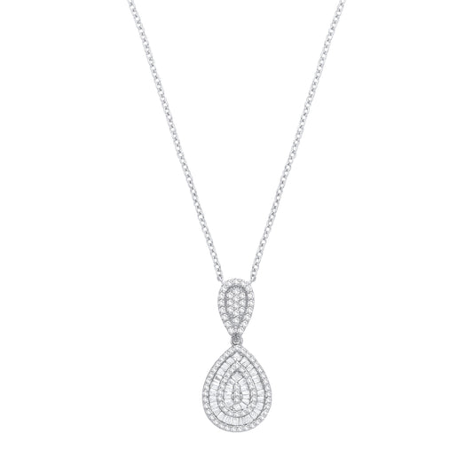 Sterling Silver  CZ Double Tear Drop Pendant Necklace - GVK543