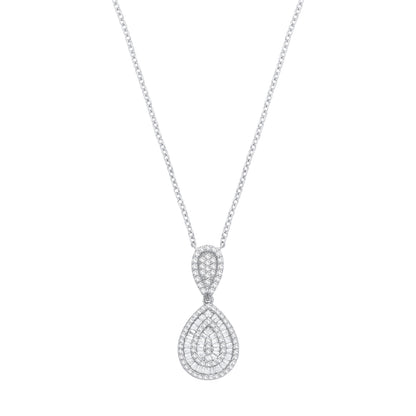 Sterling Silver  CZ Double Tear Drop Pendant Necklace - GVK543