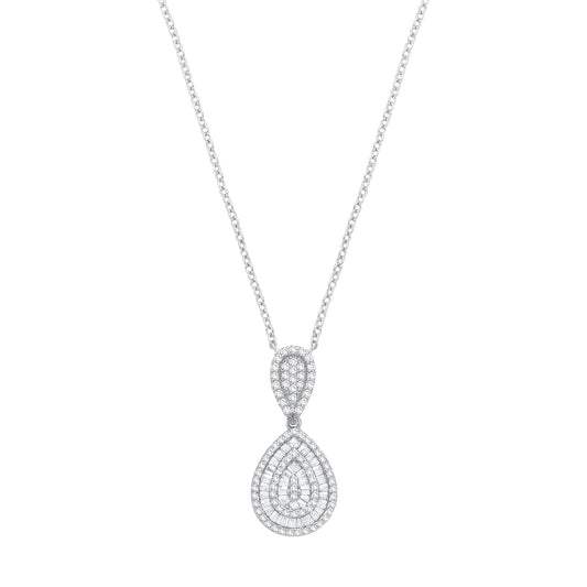 Sterling Silver  CZ Double Tear Drop Pendant Necklace - GVK543