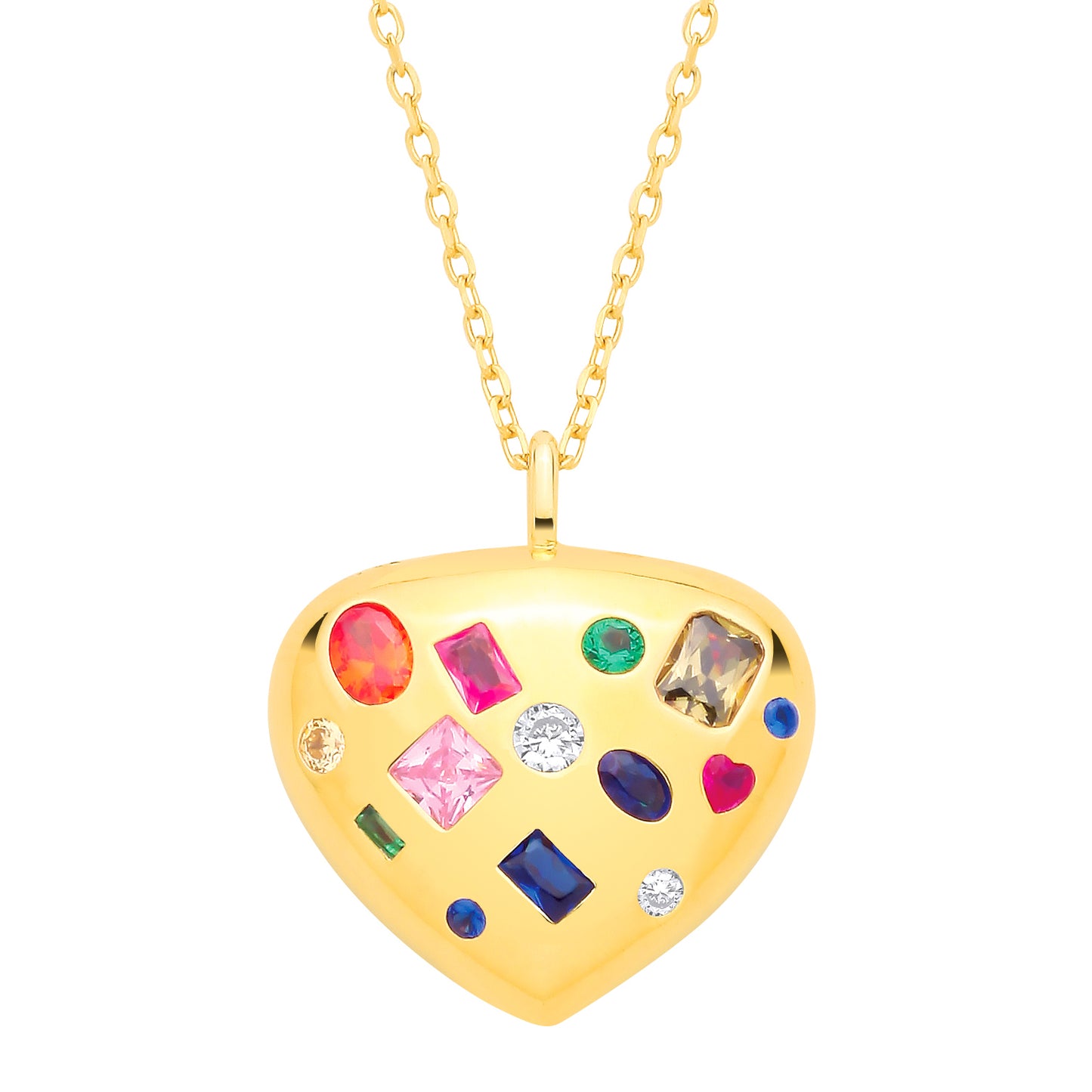 Gold-plated Silver  Multi Coloured CZ Heart Pendant Necklace - GVK544