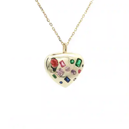 Gold-plated Silver  Red Orange Pink Heart CZ Spectrum Necklace - GVK544