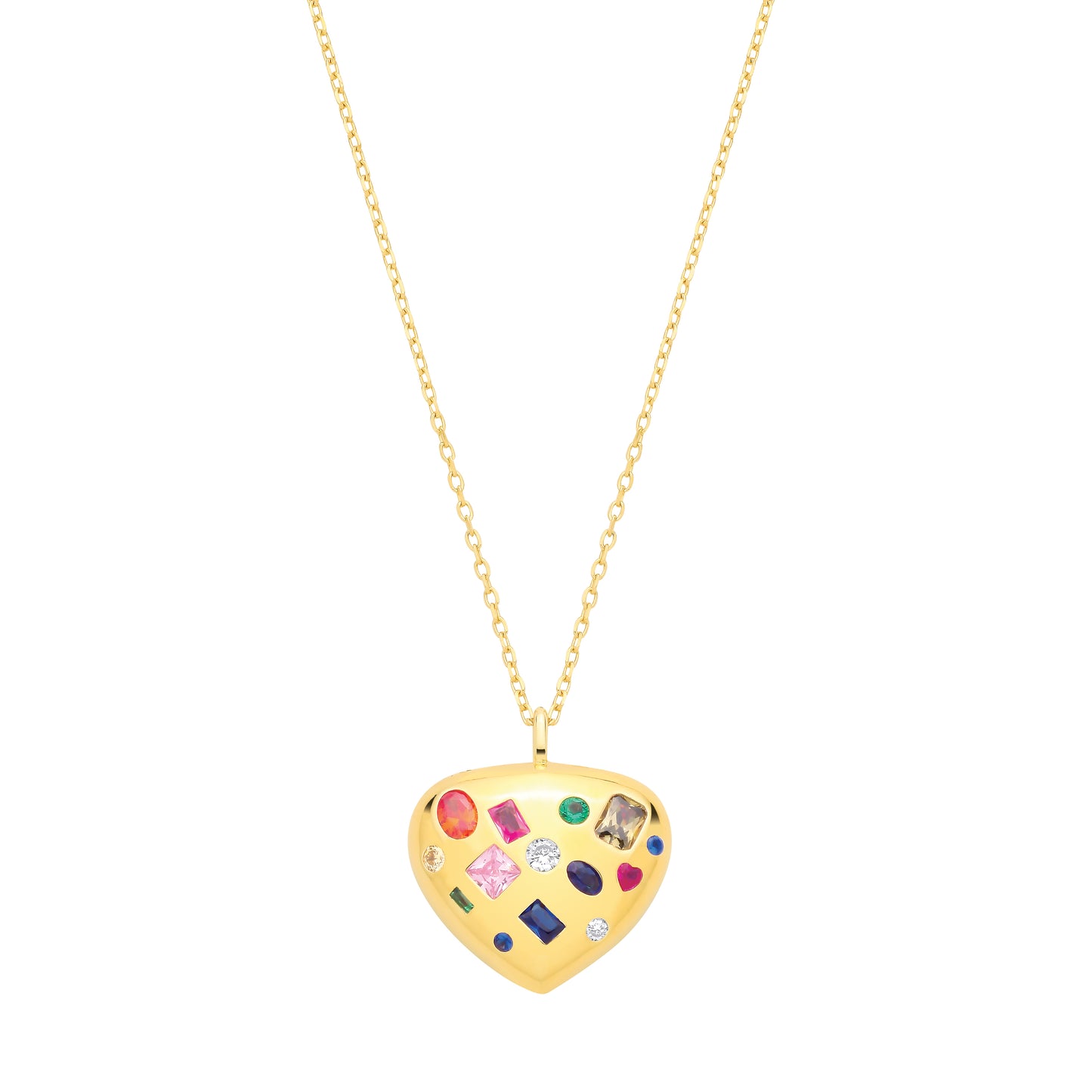 Gold-plated Silver  Multi Coloured CZ Heart Pendant Necklace - GVK544