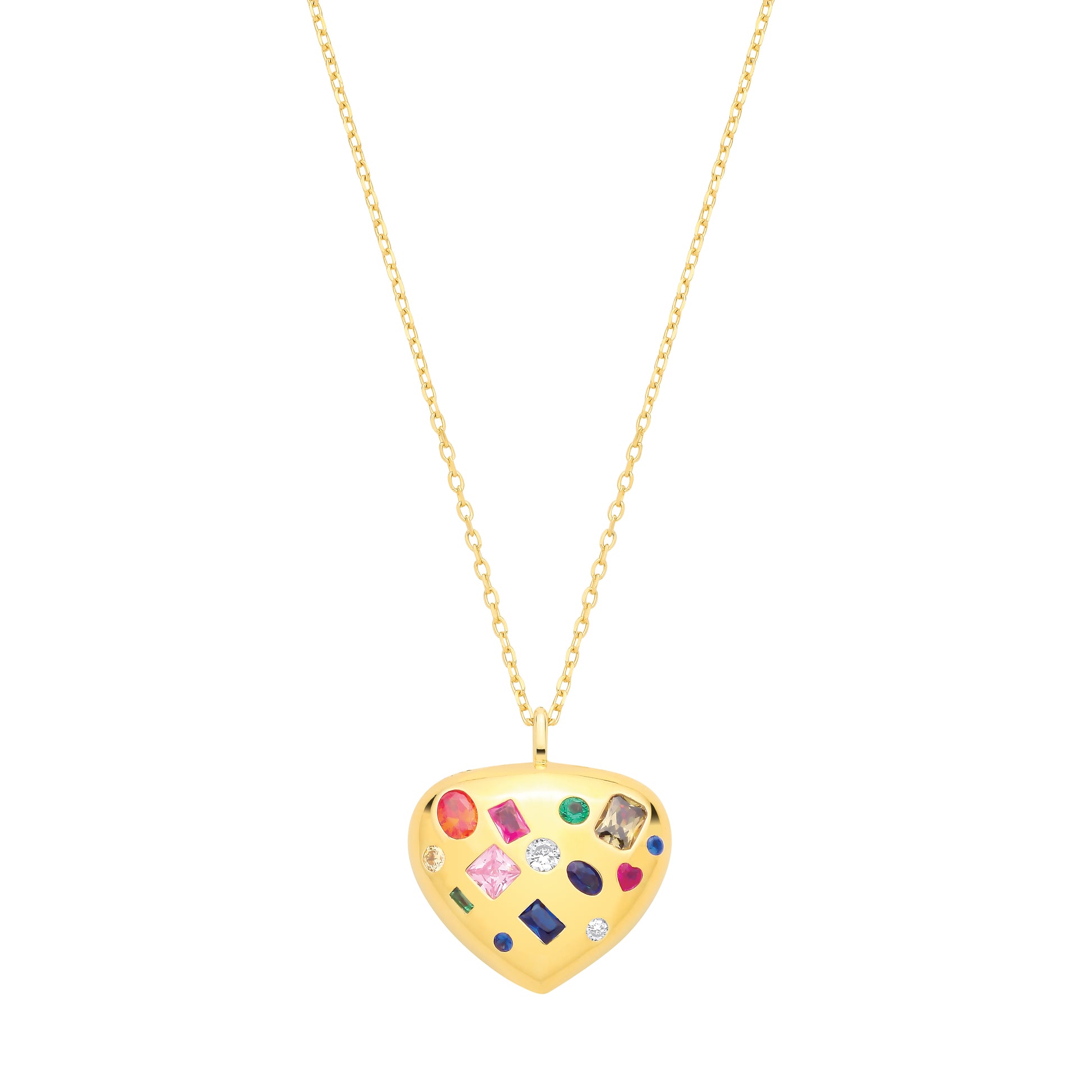 Gold-plated Silver  Multi Coloured CZ Heart Pendant Necklace - GVK544