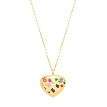 Gold-plated Silver  Multi Coloured CZ Heart Pendant Necklace - GVK544
