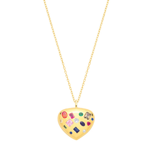 Gold-plated Silver  Multi Coloured CZ Heart Pendant Necklace - GVK544