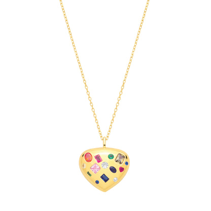 Gold-plated Silver  Red Orange Pink Heart CZ Spectrum Necklace - GVK544