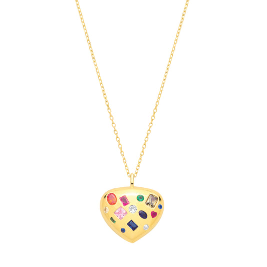Gold-plated Silver  Multi Colour CZ Heart Pendant Necklace 16-18" - GVK544