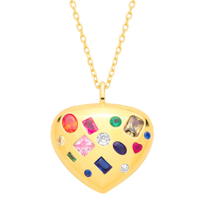 Gold-plated Silver  Red Orange Pink Heart CZ Spectrum Necklace - GVK544