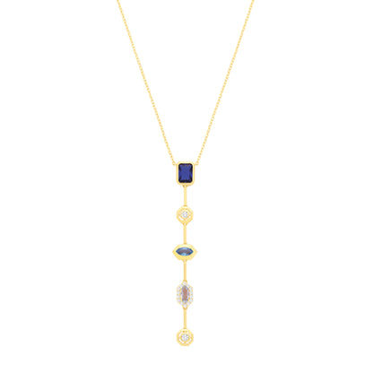 Gold-plated Silver  Blue CZ Bold Mismatched Lucky Dip Necklace - GVK545