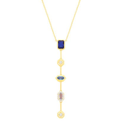 Gold-plated Silver  Blue CZ Bold Mismatched Lucky Dip Necklace - GVK545