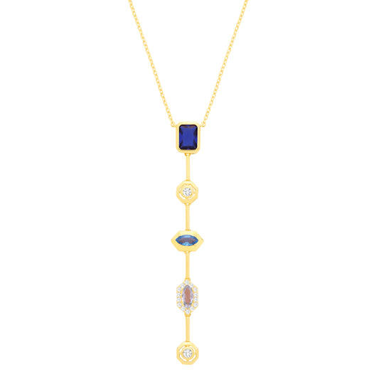 Gold-plated Silver  Blue CZ Bold Mismatched Lucky Dip Necklace - GVK545