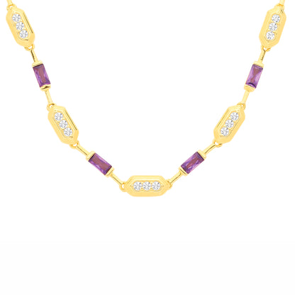Gold-plated Sterling Silver  CZ & Amethyst Mixed Cut Necklace - GVK547