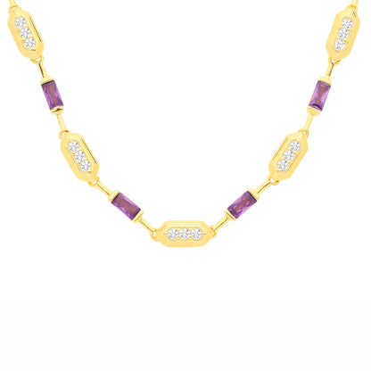 Gold-plated Silver  Purple CZ Canoe Boat Paddles Station Necklace - GVK547