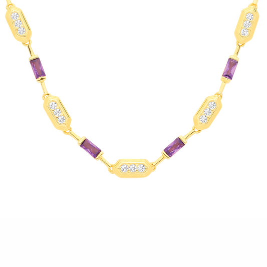 Gold-plated Silver  Purple CZ Canoe Boat Paddles Station Necklace - GVK547